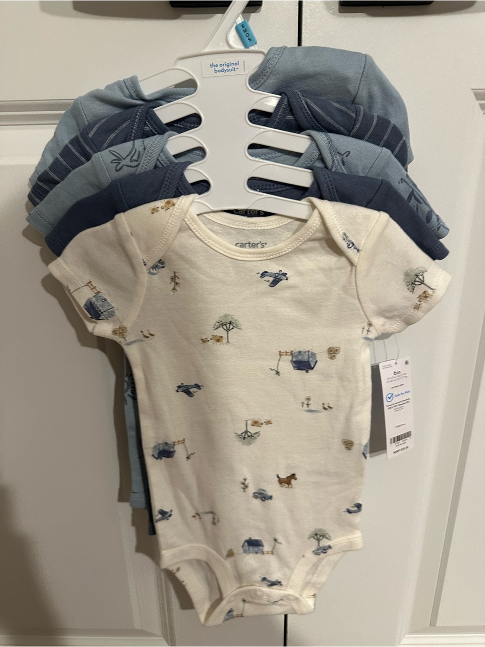 NWT Carter's Baby Boy 5-Pack Short Sleeve Bodysuits Size 6 Months Blue Dog Outdo